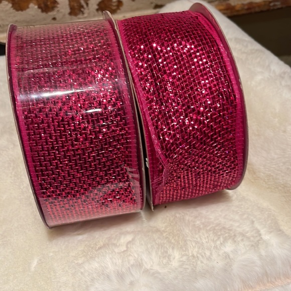 2 Christmas Pink 2 1/4” Wide 60’ L each Metallic Deco Mesh Ribbon garland… - Picture 3 of 3